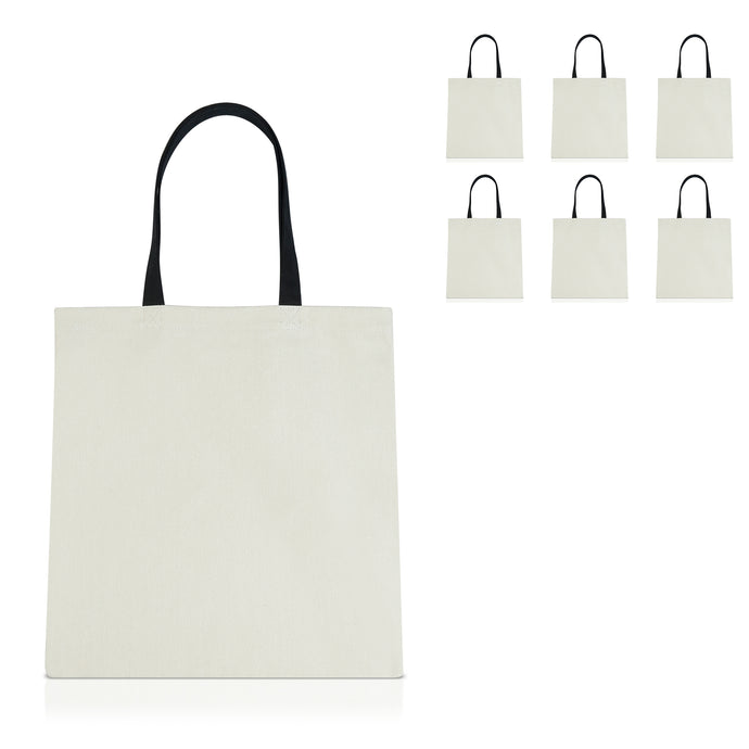 6 pcs Ivory with Black Handles Cotton Canvas Craft Totes