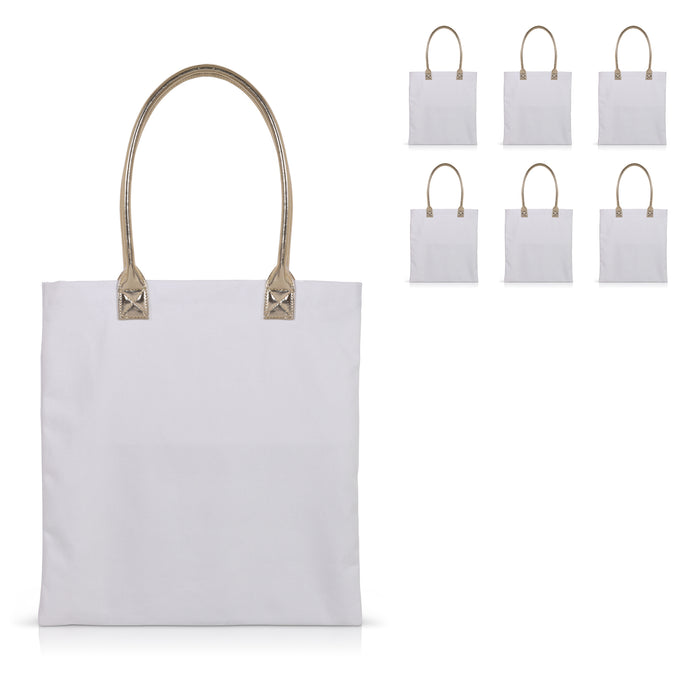 6 pcs White Cotton Canvas Craft Totes with Metallic Handles